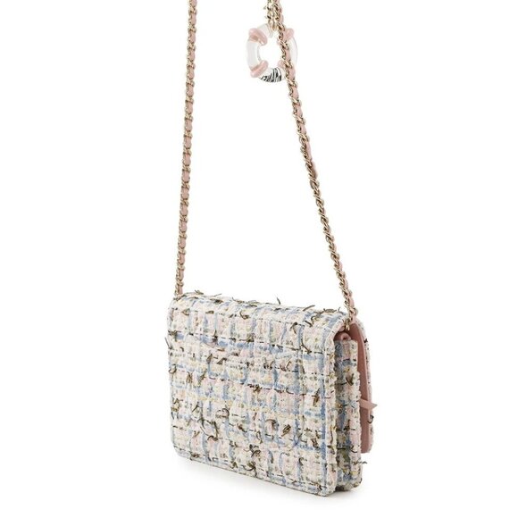 CHANEL Matelasse Tweed Chain Wallet Tweed White/Pink/Blue A33814 - Picture 7 of 14